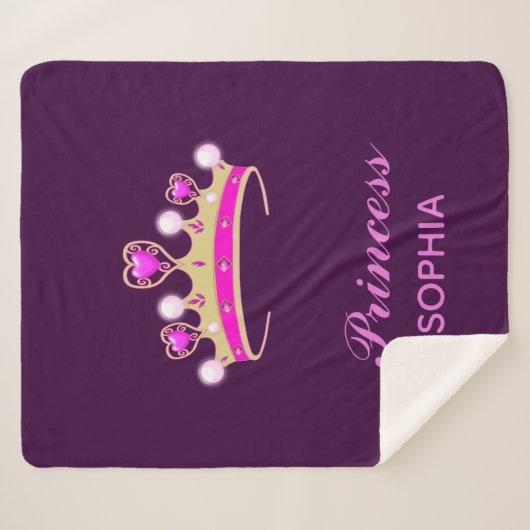 Paarse roze tiara prinses naam sherpa deken (Voorkant (horizontaal))
