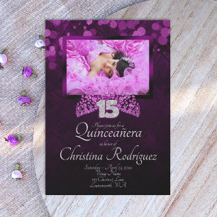 Paarse, Roze Tiara Quinceanera Uitnodiging