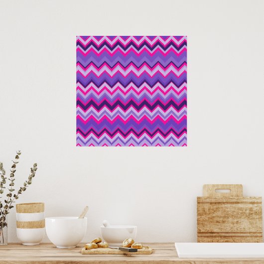 Paarse roze tribale Chevron Paars Girly Gifts Poster (Keuken)