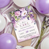 Paarse & Roze Tuin Bloemen Meisje Baby shower Kaart