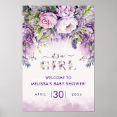 Paarse & Roze Tuin Bloemen Meisje Baby shower Poster (Voorkant)