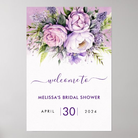Paarse & Roze Tuin Bloemen Vrijgezellenfeest Meisj Poster (Voorkant)