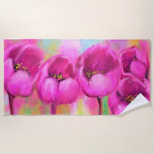 Paarse Roze Tulp Strandhanddoek Strandlaken (Voorkant)