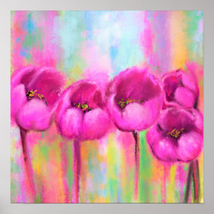 Paarse Roze Tulpen - Lente Kunst Originele Schilde Poster