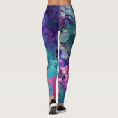 Paarse roze Turquoise Blue Inky Splatter Mode Leggings (Achterkant)