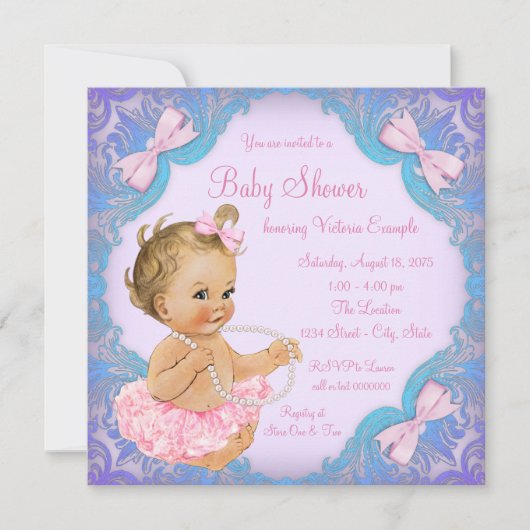 Paarse Roze Tutu Meisje Baby shower Kaart (Voorkant)
