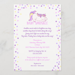 Paarse roze unicorn Baby Sprinkle-uitnodiging Kaart