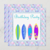 Paarse roze unicorn merma Surfboard uitnodiging ni (Voorkant / Achterkant)