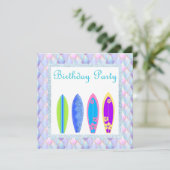 Paarse roze unicorn merma Surfboard uitnodiging ni (Staand voorkant)