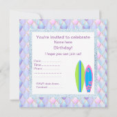 Paarse roze unicorn merma Surfboard uitnodiging ni (Achterkant)