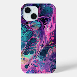 Paarse Roze Verf Giet Abstracte Vloeibare Esthetis iPhone 15 Case
