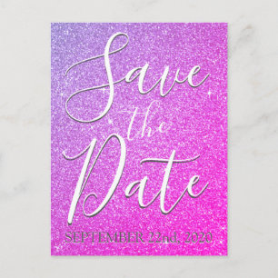 Paarse roze verjaardag Sparkle Glitter Save the Da Aankondigingskaart