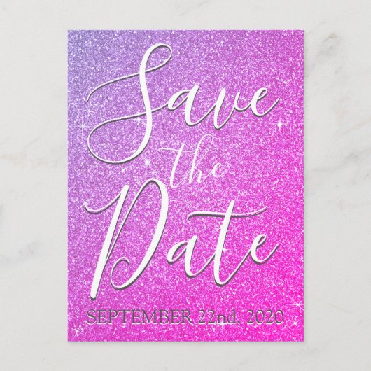 Paarse Roze Verjaardag Sparkle Glitter Save the Da Aankondigingskaart (Voorkant)