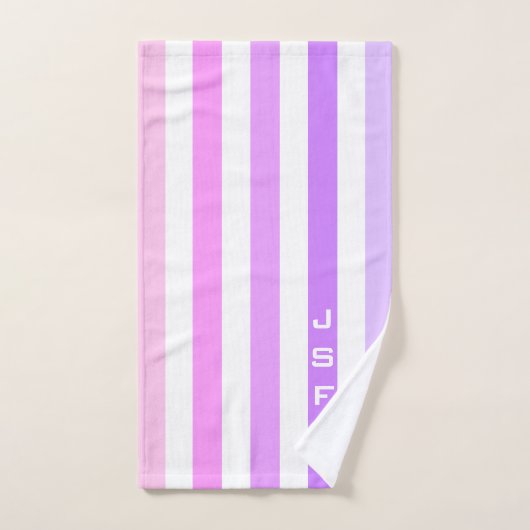 Paarse & Roze Verticale Strepen Monogram Bad Handdoek (Handdoek)