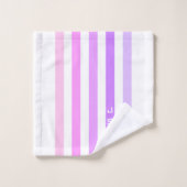 Paarse & Roze Verticale Strepen Monogram Bad Handdoek (Wasdoekje)