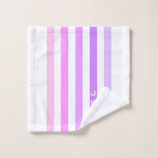 Paarse & Roze Verticale Strepen Monogram Bad Handdoek (Wasdoekje)
