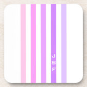 Paarse & Roze Verticale Strepen Monogram Bier Onderzetter (Voorkant)