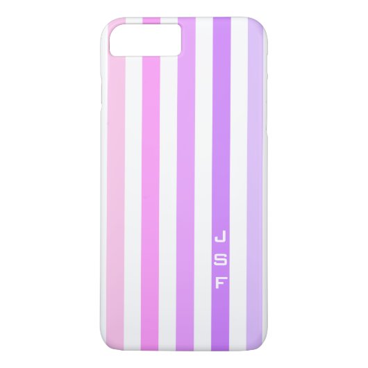 Paarse & Roze Verticale Strepen Monogram Case-Mate iPhone Case (Achterkant)