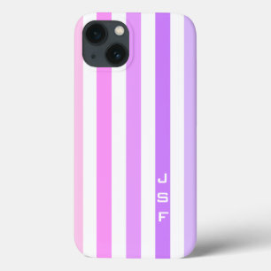 Paarse & Roze Verticale Strepen Monogram iPhone 13 Hoesje