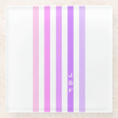 Paarse & Roze Verticale Strepen Monogram Glazen Onderzetter (Voorkant)
