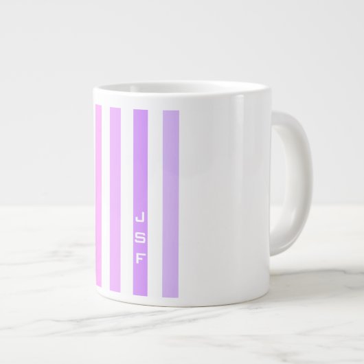 Paarse & Roze Verticale Strepen Monogram Grote Koffiekop (Voorkant rechts)
