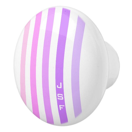 Paarse & Roze Verticale Strepen Monogram Keramische Knop (Rechts)