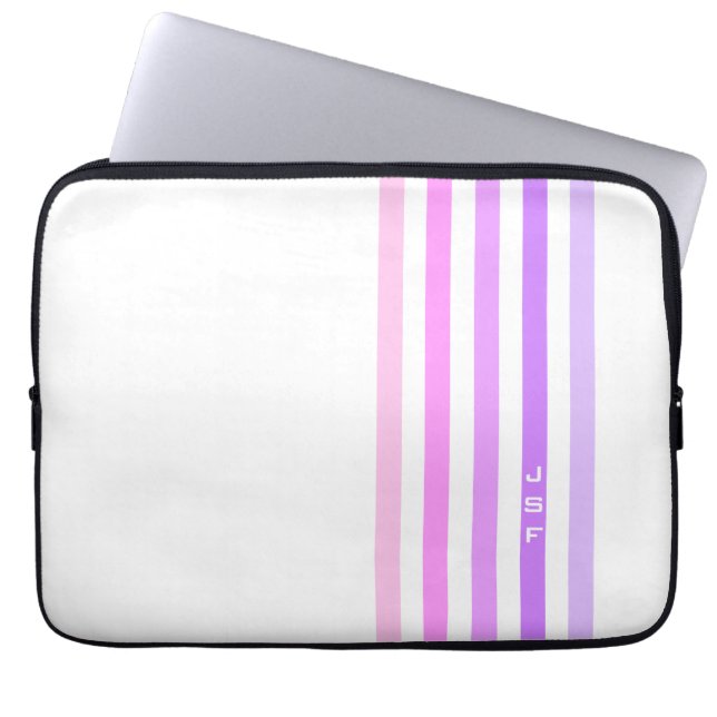 Paarse & Roze Verticale Strepen Monogram Laptop Sleeve (Voorkant)