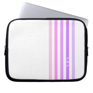 Paarse & Roze Verticale Strepen Monogram Laptop Sleeve