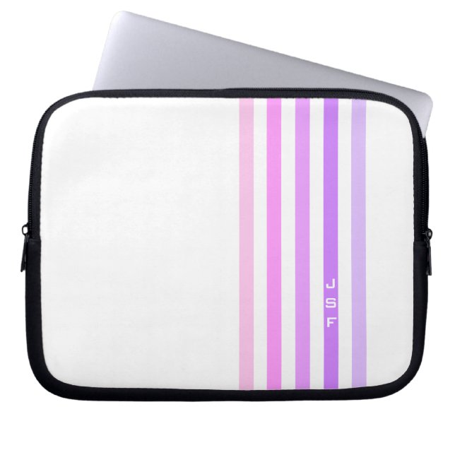 Paarse & Roze Verticale Strepen Monogram Laptop Sleeve (Voorkant)