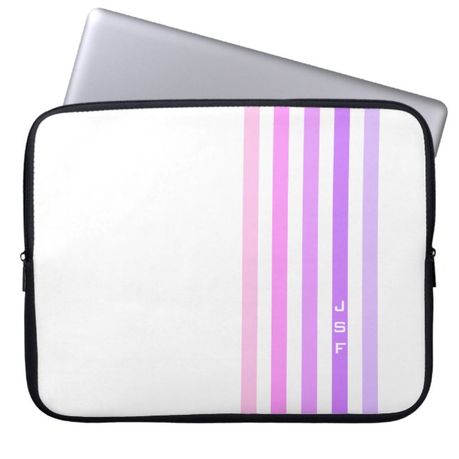 Paarse & Roze Verticale Strepen Monogram Laptop Sleeve (Voorkant)