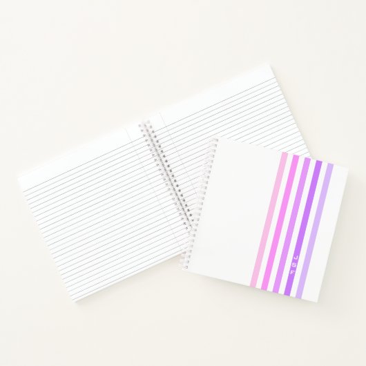 Paarse & Roze Verticale Strepen Monogram Notitieboek (Binnen)
