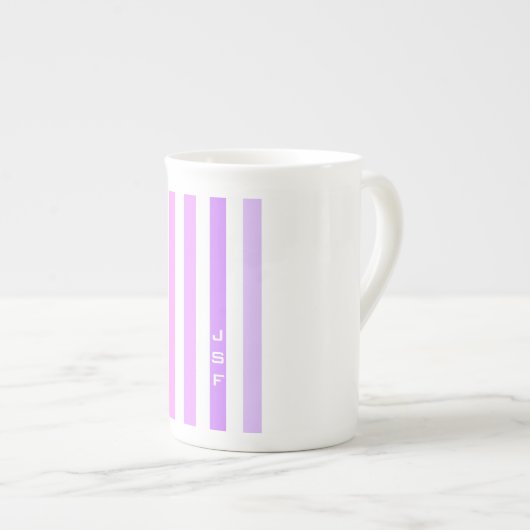 Paarse & Roze Verticale Strepen Monogram Porselein Kop (Voorkant rechts)