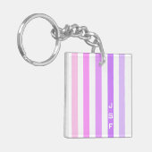 Paarse & Roze Verticale Strepen Monogram Sleutelhanger (Voorkant Links)