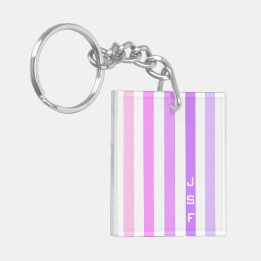 Paarse & Roze Verticale Strepen Monogram Sleutelhanger (Voorkant Links)