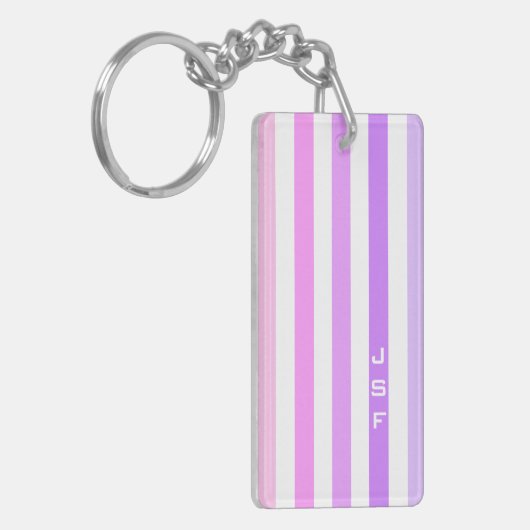Paarse & Roze Verticale Strepen Monogram Sleutelhanger (Voorkant Links)
