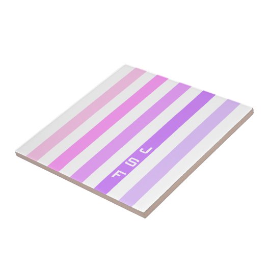 Paarse & Roze Verticale Strepen Monogram Tegeltje (Zijkant)