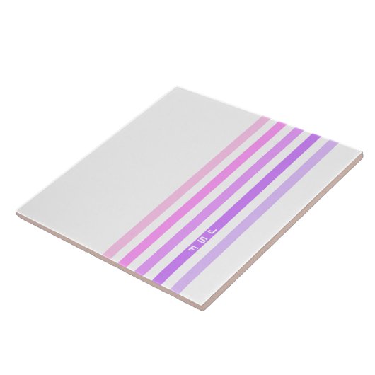 Paarse & Roze Verticale Strepen Monogram Tegeltje (Zijkant)