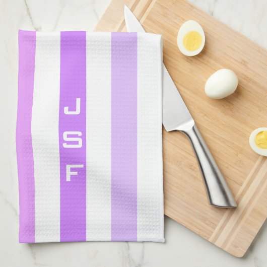 Paarse & Roze Verticale Strepen Monogram Theedoek (Quarter Fold)