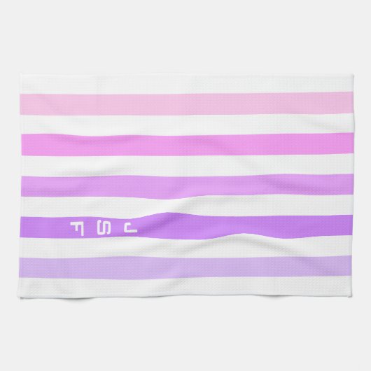 Paarse & Roze Verticale Strepen Monogram Theedoek (Horizontaal)