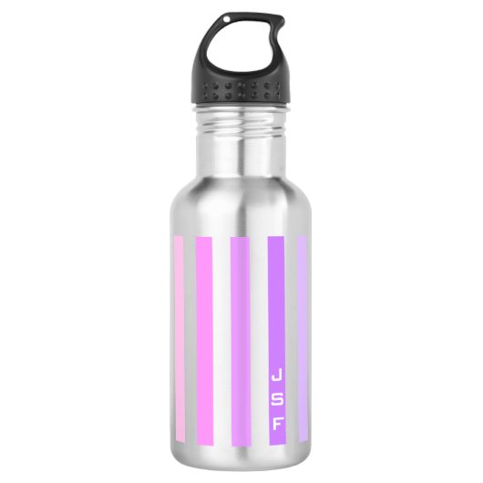 Paarse & Roze Verticale Strepen Monogram Waterfles (Voorkant)