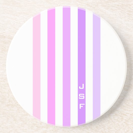 Paarse & Roze Verticale Strepen Monogram Zandsteen Onderzetter (Voorkant)