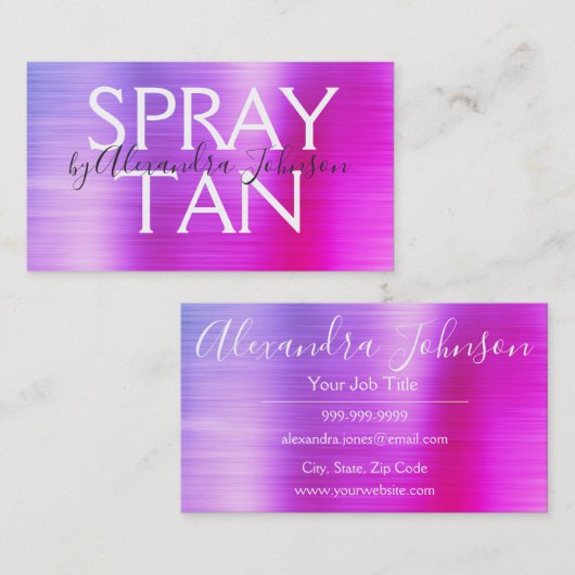 Paarse roze verzegelde metaal verstuiver visitekaartje (Voorkant / Achterkant)