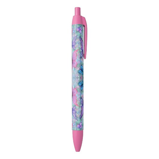 Paarse roze vliegende vlinderpen blauwe inkt pen (Achterkant (Verticaal))