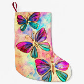Paarse Roze Vliegende Vlinders Kerstmis Kous Kleine Kerstsok (Voorkant)