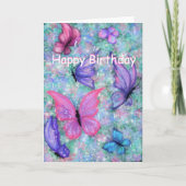Paarse Roze Vliegende Vlinders Verjaardagskaarten Kaart (Voorkant)