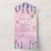 Paarse roze vlinder Baby shower All In One Uitnodiging (Binnen)