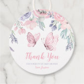 Paarse roze vlinder Baby shower Bedankjes Labels (Voorkant)