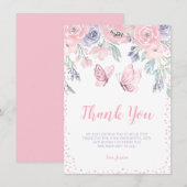 Paarse roze vlinder Baby shower Bedankkaart (Voorkant / Achterkant)