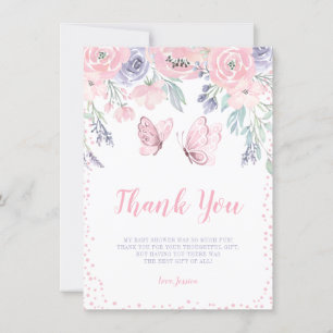 Paarse roze vlinder Baby shower Bedankkaart