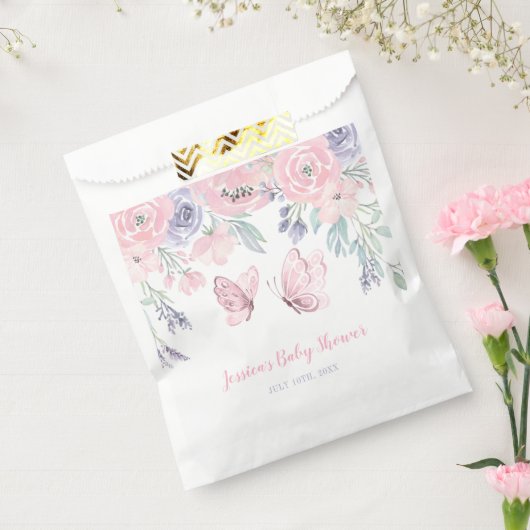 Paarse roze vlinder Baby shower Bedankzakje (Gezegeld)